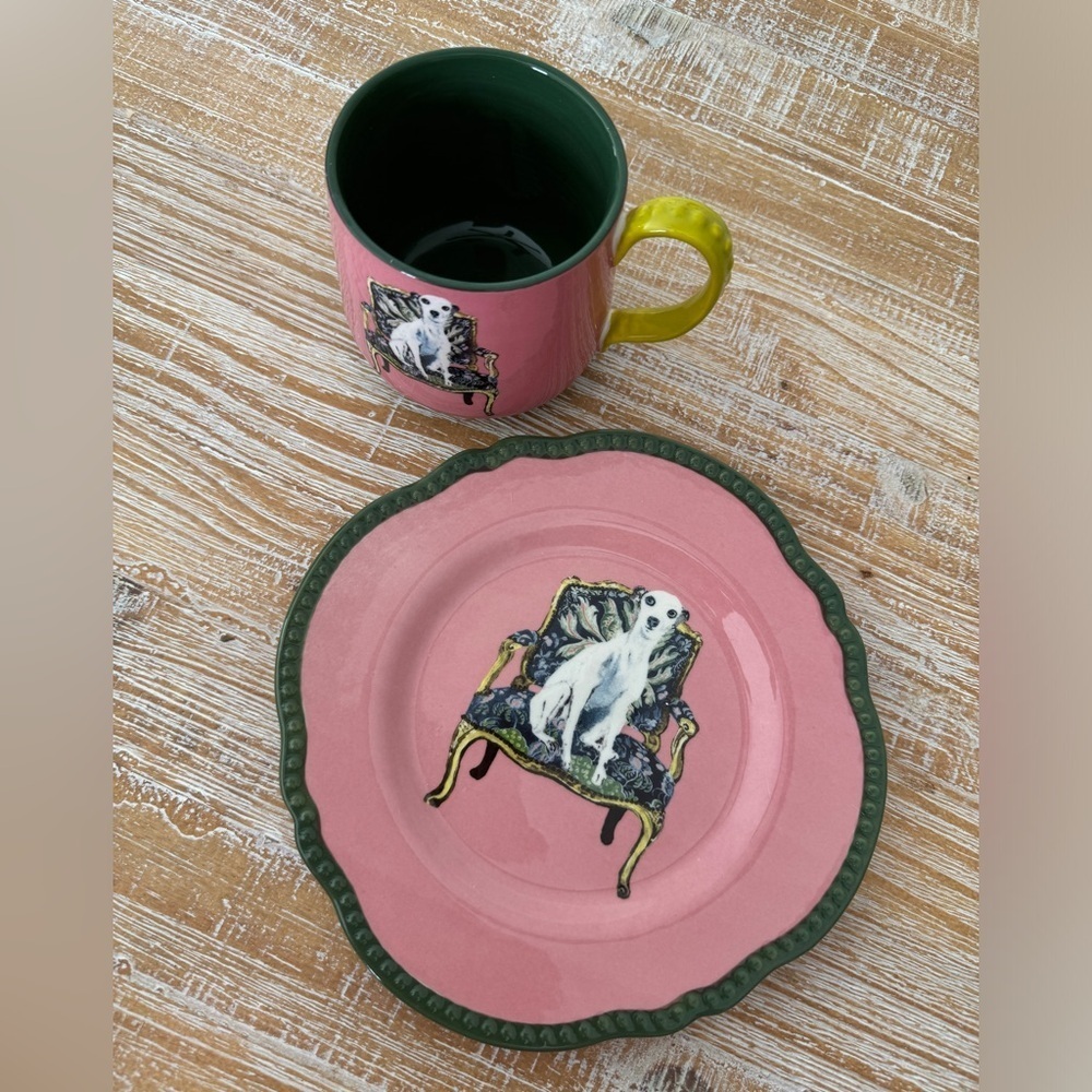 Anthropologie Raphael Balme Hand Painted Dessert Plate decor dog greyhound - Picture 5 of 6